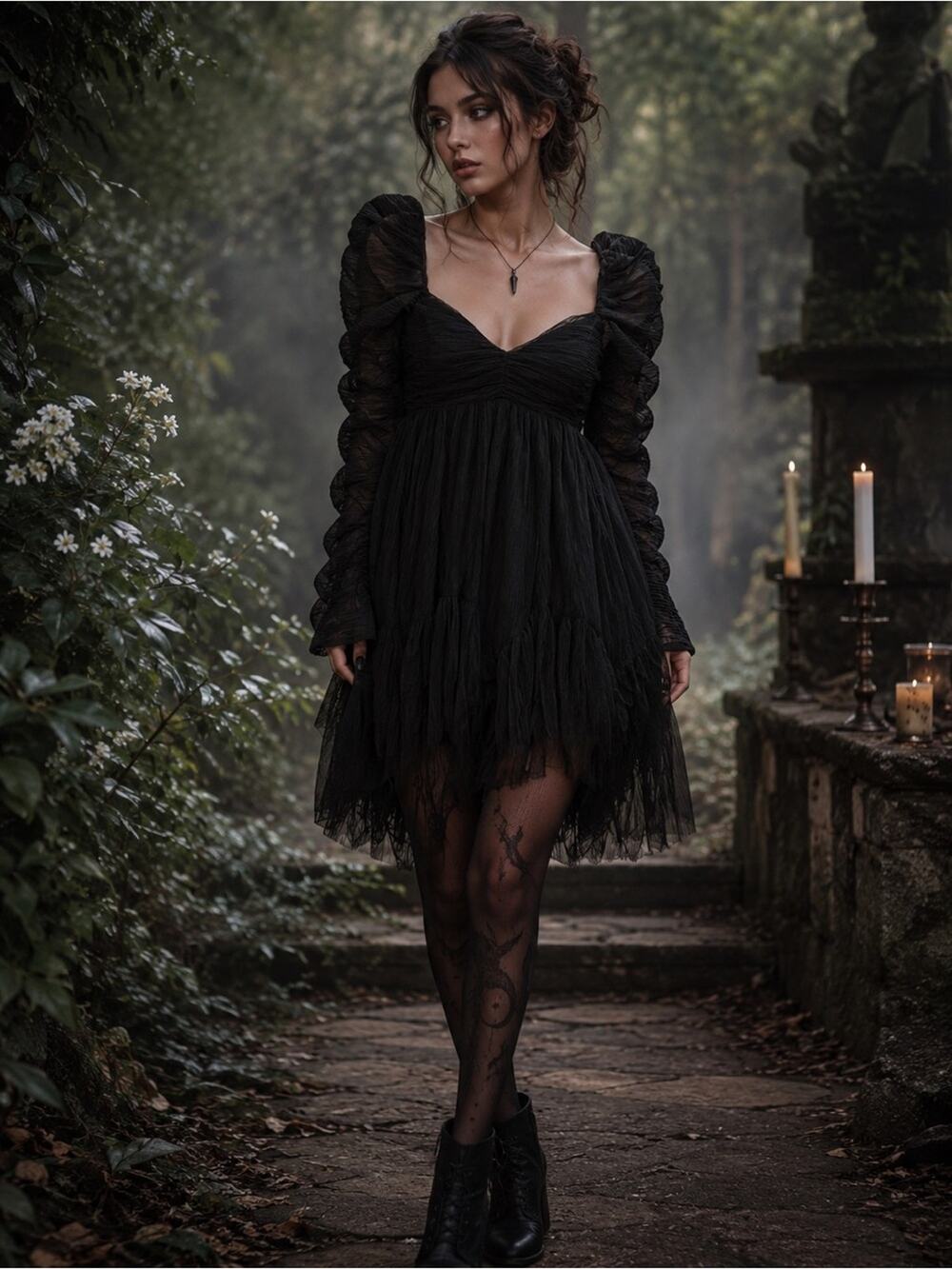 NWT Moon River Harena Black Tulle Plisse Long Sleeve Mini Dress Women's XS